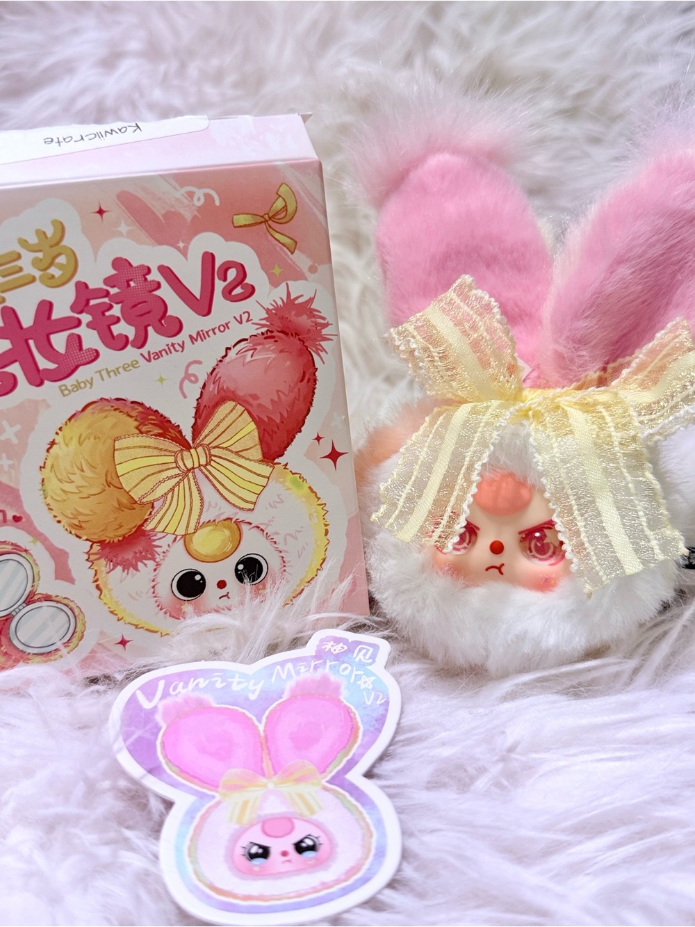 New , Baby Three Vanity Mirror Plush Toy - Pink Bunny Design -Yumi